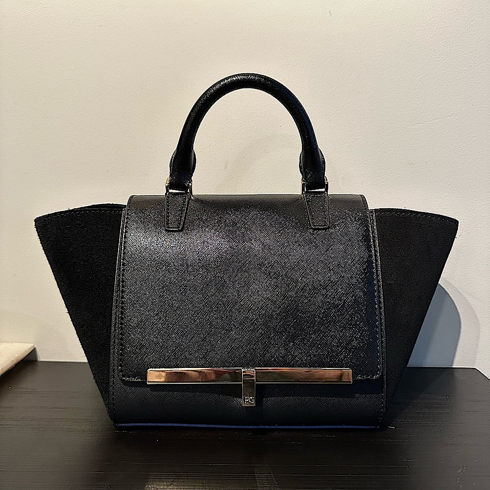 Small black handbag with blue interior